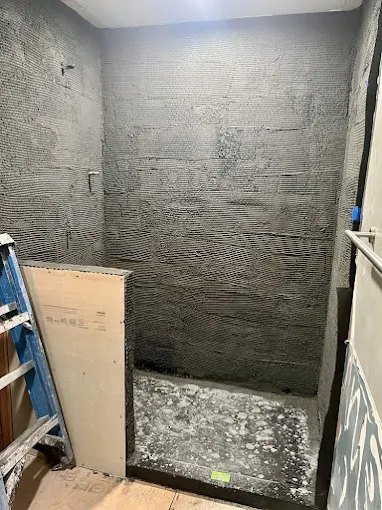 Shower walls prepared for tile